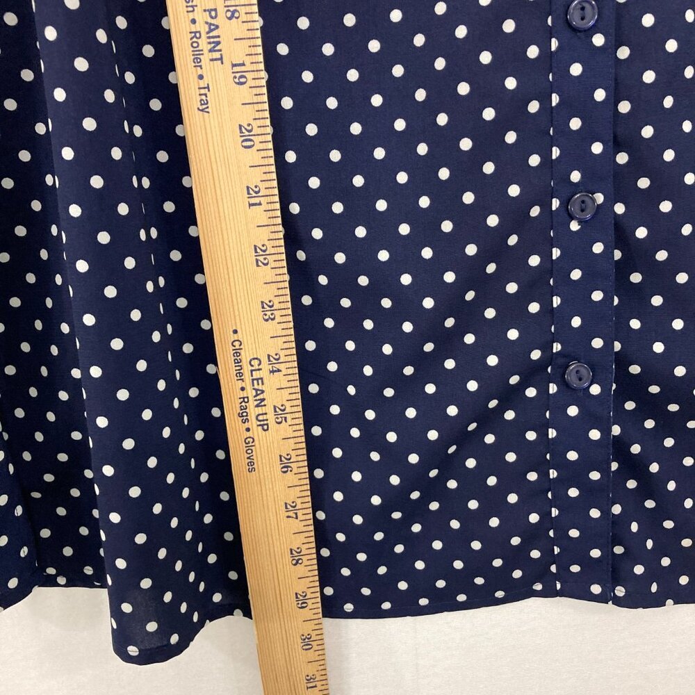 Notations Navy Blue Polka Dot, Lightweight, poly SOFT drape Shirt. Like NEW! - Picture 6 of 11